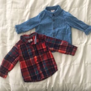 2 Cat & Jack long sleeve button down shirts. 18M